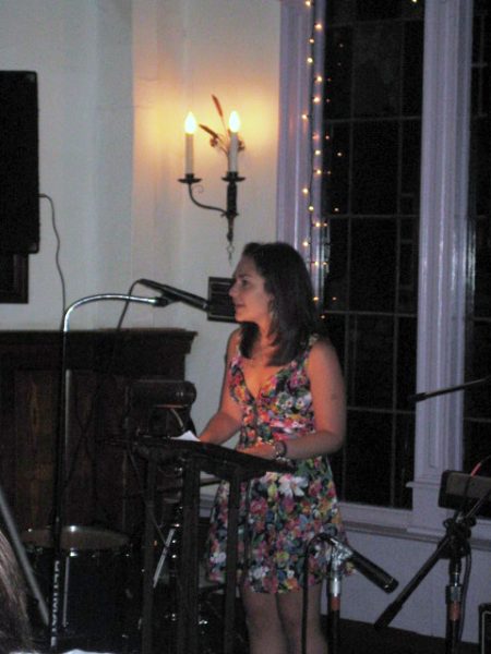 Junior Julie Goldberg reads poetry at Hungry Young Poets (Kate Gaertner | Student Life)