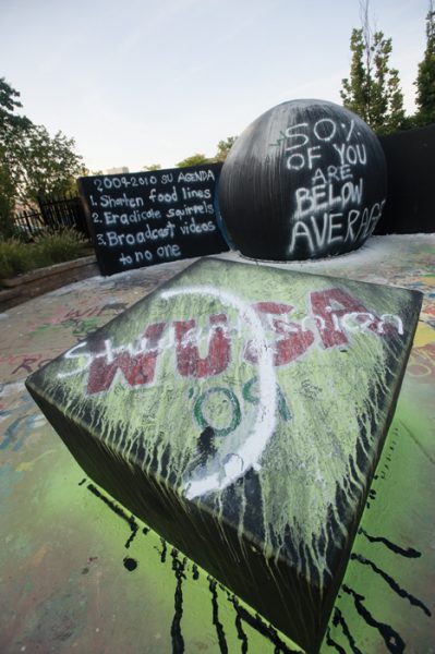 Graffiti messages near Underpass target SU agenda