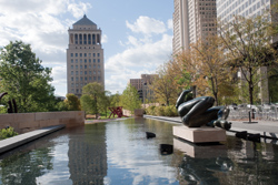 Citygarden is located downtown at the intersection of 8th and Market Streets. The park is close to the 8th and Pine MetroLink station and is within walking distance from the Gateway Arch. (Matt Mitgang| Student Life)