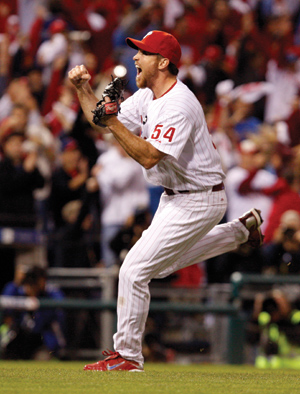 Brad Lidge had a rocky 2009 season, going 0-8 with a 7.21 ERA and 11 blown saves. However, he has returned to form in the postseason and will need to continue his perfect pitching against the Yankees, a team that contributed to two of his blown saves. (Yong Kim/Philadelphia Daily News/MCT)