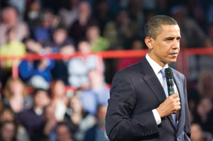 President Obama, seen here in Arnold, MO on his 100th day in office, was awarded the Nobel Peace Prize on Friday. Reactions on campus has ranged from skeptisism to entusiasm. (Matt Mitgang | Student Life)