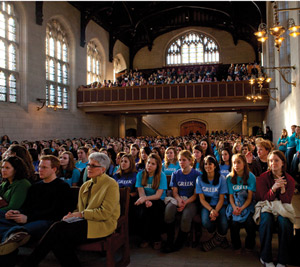 On unity day in Graham Chapel, on Jan. 17, all the sororities join with their new members to celebrate being Greek. (Whitney Curtis | WUSTL Photo Services)