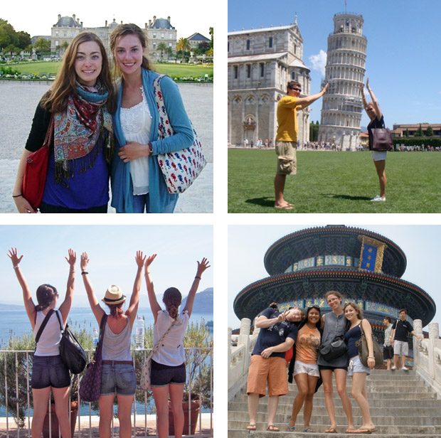 Students study abroad around the world. (Clockwise from top left: Courtesy of Catherine Schuler, Courtesy of Michael Offerman, Courtesy of Sami Alpert, Courtesy of Niki Dankner)