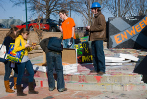 Engineering students begin last year’s EnWeek by selling donuts near the Underpass. EnCouncil annually puts on a series of weeklong events in order to raise awareness of the contributions of engineers in everyday life. This year there will be a Nerf Gun capture the flag game, a paper plane competition and a catapult competition. (Lily Schorr | Student Life)