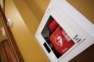 The University installed seven automatic external defibrillators in various high traffic locations across campus last week, including this one in the Danforth University Center.