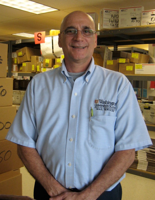 The South 40 mailroom’s Kevin Simon A drummer in a blue suit Student Life