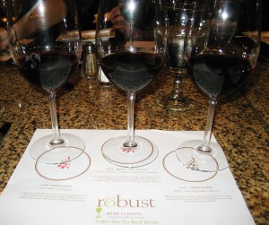 Robust offers wine flights with a perfectly paired trio of wines in generously filled glasses.