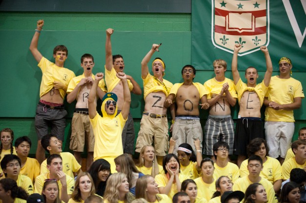 'War Zone' painted on the chest of students at WUFC