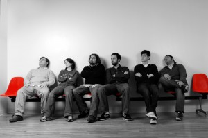cadena_upright Left to right: Gavin Speiller, Shannon O’Neill, Bobby Moynihan (former cast member, now with Saturday Night Live), Anthony King, Zach Woods, and Eugene Cordero.