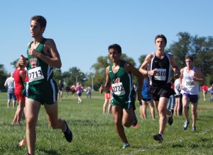 Freshman Tarek Elhage leads freshman Justin Rodriguez in the Washington University Early Bird Meet