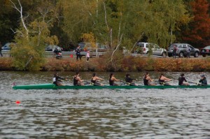 The Washington University women’s rowing team competes in the Head of the Charles Regatta in Boston on Sunday.