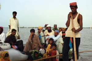 Residents of the flood-ravaged town of Ghaspur jam into a boat to retrieve food and supplies in Pakistan. They chose to stay behind and protect their possessions rather than evacuate their flooded lands. Student groups will be pulling together in a massive fundraising effort to raise awareness and collect donations through numerous events on campus. 