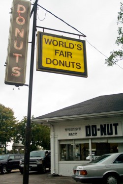 The classic signage at World’s Fair Donuts transports you to a different era.