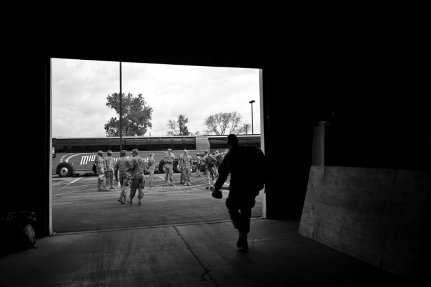 A Gateway Battalion cadet exits the North Campus garage to board a bus to Fort Leonard Wood for the fall field training exercise. With the repeal of Don’t Ask Don’t Tell, LGBT cadets will now be allowed to serve openly.