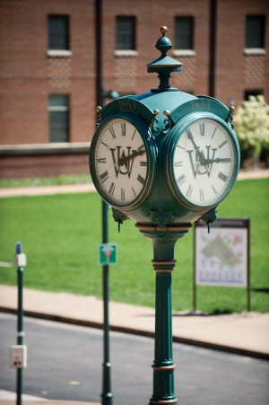 Each of the Clocktower’s four faces are stuck at a different time, and have been for almost a month. Parts are being  shipped to Cincinnati to be fixed.