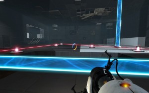 Players can use portals to redirect lasers and light bridges, two of the new mechanics from Valve’s ‘Portal 2.’ 