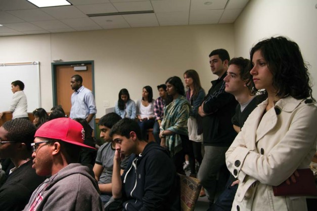 Students crowd into DUC 234 on Thursday evening for “The Sharia Problem: Is Islamic Law Constitutional?”—a debate held by the Muslim Student Association, WU Political Review and Controversy N’ Coffee.