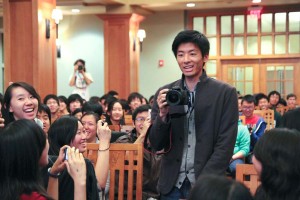 Ted Fu steps into College Hall on Saturday, November 12 with his camera. Fu was promoting Wong Fu Productions along with Wesley Chan and Phillip Wang.