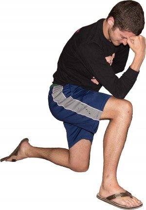 Senior Parker Brogdon gives his best “Tebowing” attempt before studying in the DUC on Sunday night.