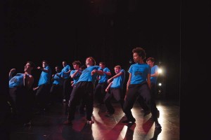 Mr. Wash. U. contestants open the organization’s annual show with a group dance. Junior Princeton Hynes (front right) won the competition.