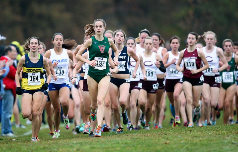 Senior Lucy Cheadle leads the field at the University Athletic Association Championships in the 2012 cross-country season. Cheadle is a three-time All-American and is contending for a national title this season.