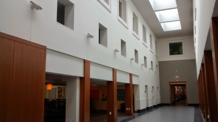 A newly renovated hallway in Simon Hall replaces the old Flag Hallway. Simon has been undergoing renovations since last May, when the Olin Business School’s new buildings were completed.