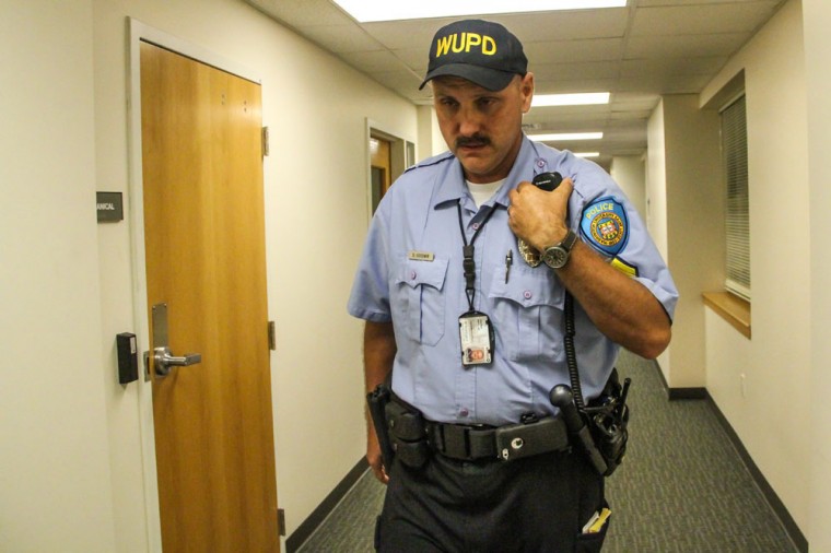 Goodwin rushes to an intoxication call in Liggett House on Friday night at about 1 a.m. WUPD officers tend to arrive on the scene before EST because of the officers’ greater mobility.