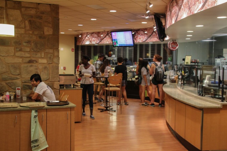 Students wait in line at Cherry Tree Cafe on the South 40 to purchase cafe drinks, pastries and sandwiches. Cherry Tree had a major menu revamp this past summer, replacing several popular items as well as introducing new options, such as the weekend hot breakfast.