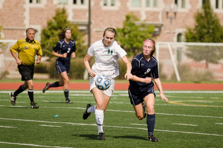 Junior forward Abby Starker chases the ball against Wheaton College on Sept. 27. The No. 2 Bears defeated No. 4 Carnegie Mellon University 1-0 in a conference game on Saturday.