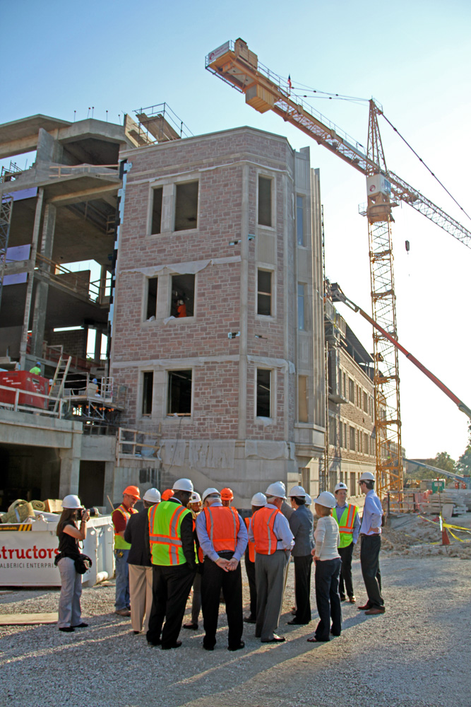 University donors and staff tour the Brown School expansion worksite. The construction started in September 2013 and will be approximately 105,000 gross square feet.