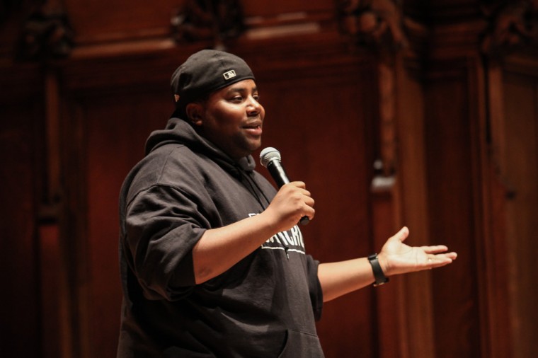 Comedian Kenan Thompson speaks Thursday as part of Social Programming Board’s fall comedy show. Thompson, the senior member of the cast of “Saturday Night Life,” spoke to and answered questions from a packed Graham Chapel.