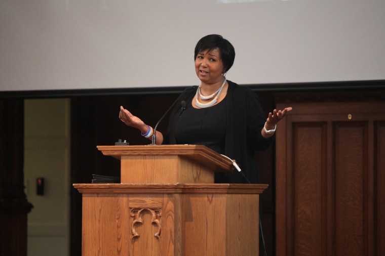 Mae Jemison, the first black female astronaut, speaks to a crowd of students and faculty in Graham Chapel on Saturday afternoon.  The speech was sponsored by EnCouncil and was the capstone event for EnWeek.