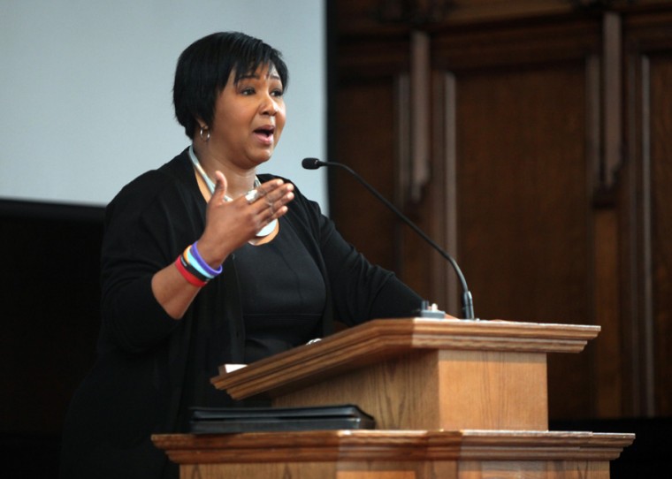 Mae Jemison, the first black female astronaut, speaks to a crowd of students and faculty in Graham Chapel on Saturday afternoon.  The speech was sponsored by EnCouncil and was the capstone event for EnWeek.