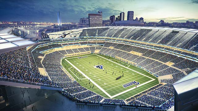 A rendering of the proposed stadium's interior facing south.
