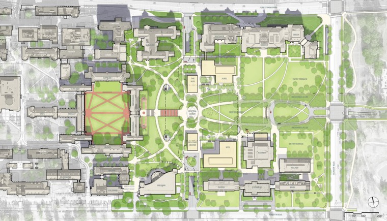 The University plans to transform the east end of campus with four new buildings, added green spaces and an underground parking garage. Plans for the expansion were approved by the board of trustees this past Friday, Oct. 3.