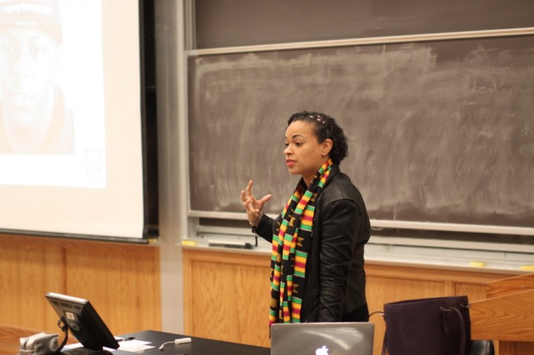 Dr. Dawn-Elissa Fischer, an alumnus of Wash.U. and a current professor at San Francisco State University, delivers a keynote speech.  The event marked the end of the annual Black Arts and Sciences Week.