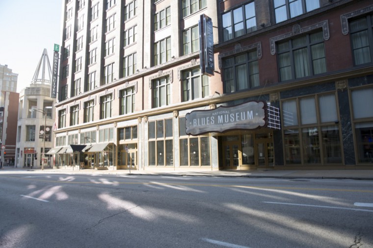 The National Blues Museum’s facade at 615 Washington Ave. The museum was founded with the help of blues advocates including John Goodman, Jack White and Morgan Freeman.