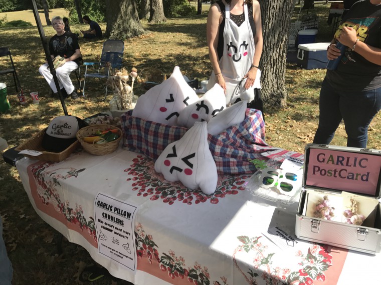 Garlic pillows and other trinkets are sold at the Garlic Festival as souveniers.
