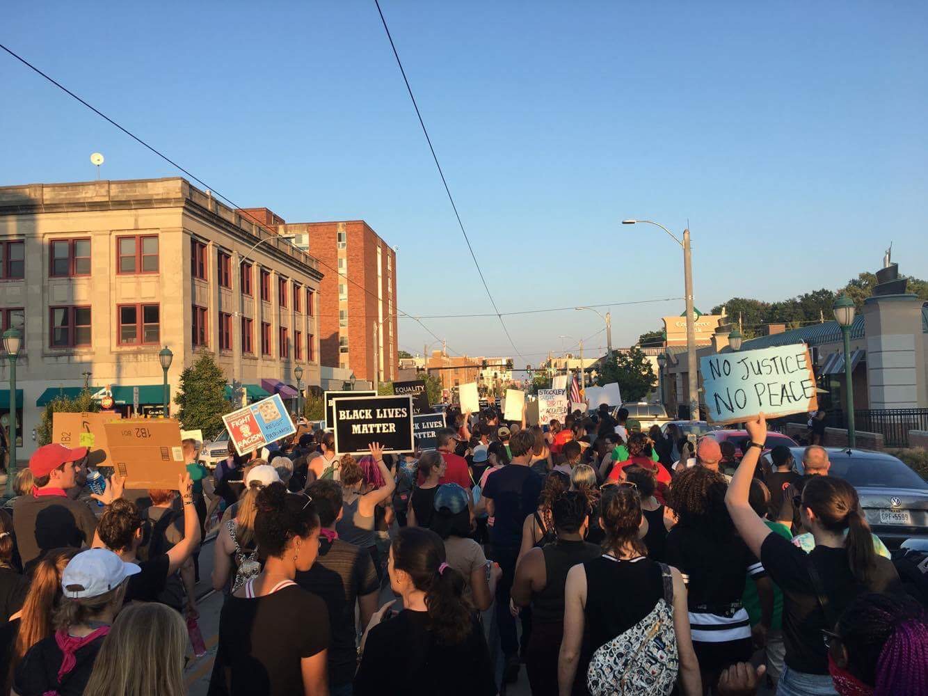 Wash. U. students and St. Louis residents take to the Delmar Loop to protest the verdict in the Jason Stockley trial.