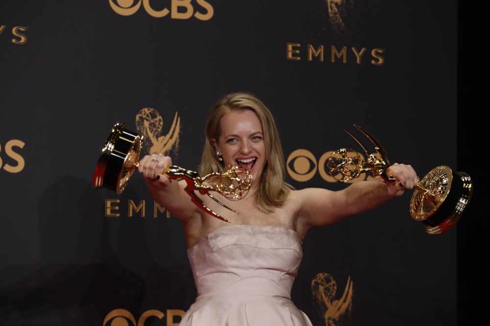Elisabeth Moss of The Handmaid’s Tale poses in the Trophy Room at the 69th Primetime Emmy Awards Sept. 17, 2017.