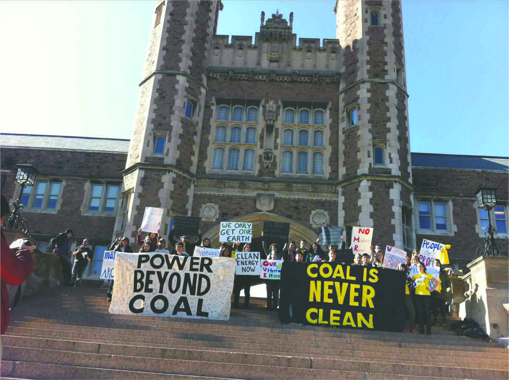 40 Washington University students, community members and West Virginian Brandon Nida called on Arch Coal to cease mining operations at Blair Mountain on Friday, Feb. 17. Students continue to protest the University’s role with coal today.