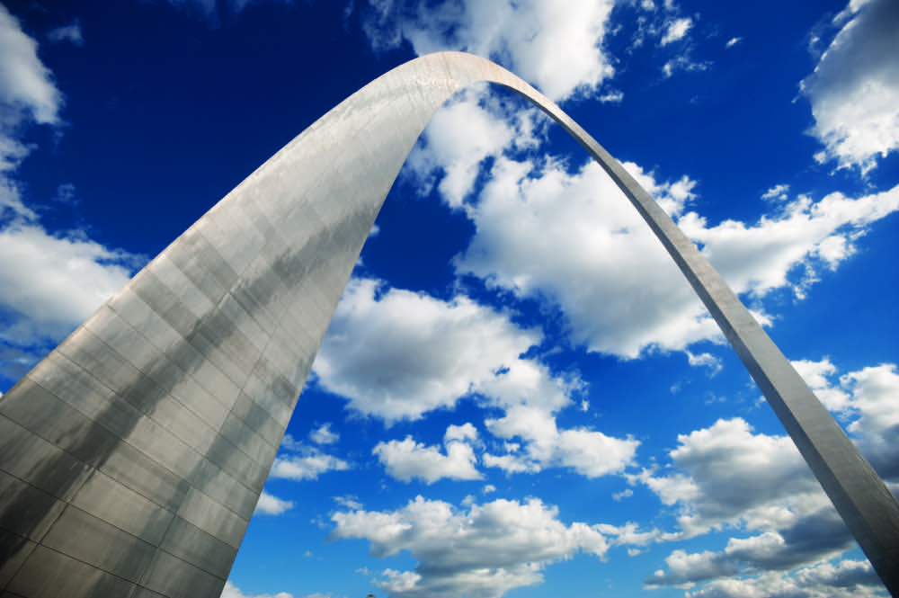 The St. Louis Gateway Arch stands in downtown St. Louis. An organization dedicated to constructing greenways, Great Rivers Greenway, currently is working to design a Chouteau Greenway to connect Forest Park to the Arch.