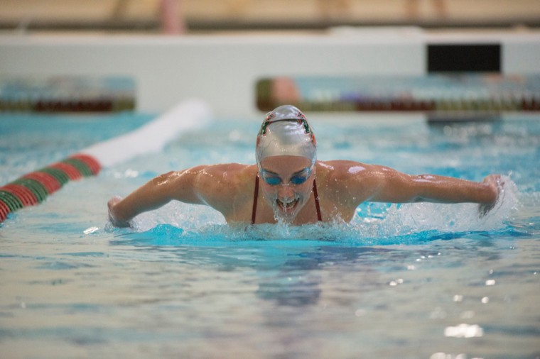 A member of the women’s swim team competes at an event held in December. The Bears’ next big task comes Feb. 12, when the team will compete in Atlanta at the UAA championship.