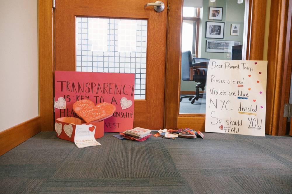 The Graduate Workers Union delivered Valentine’s Day-themed letters to Provost Holden Thorp’s office, demanding what they see as their rights on campus, Wednesday.