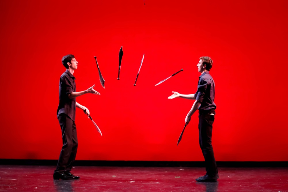 Students juggle knives as part of the LNYF show. The production fundraised for Food Outreach, a nonprofit that helps to feed local, low-income individuals with HIV/AIDS and cancer.