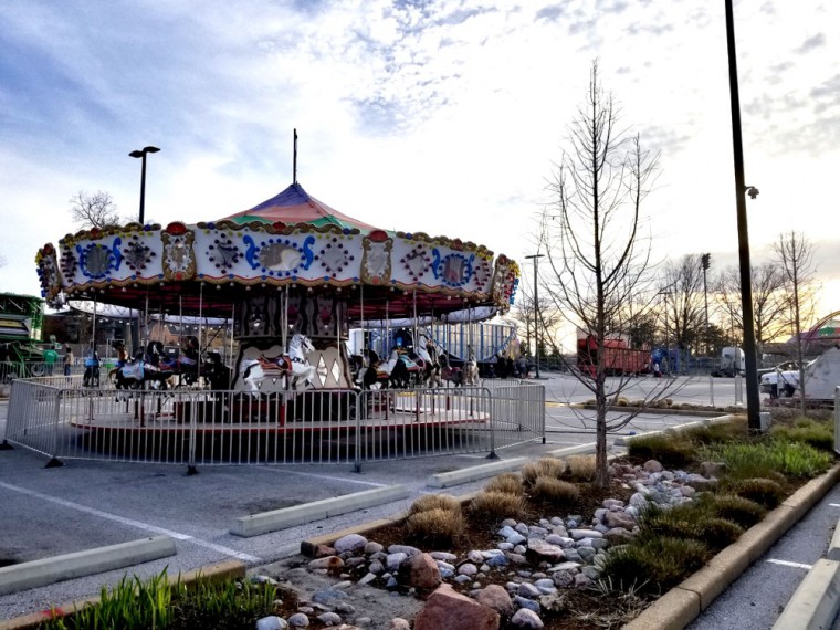 A merry-go-round, one of the rides set up in the Simon Hall parking lot for this year’s ThurtenE Carnival. The annual spring event was relocated to its original space in the parking lots near Simon Hall and the Athletic Center and parts of Francis Field this year due to the continuing East End construction.