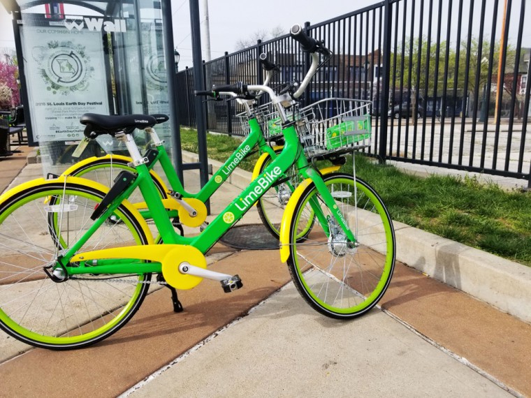Two of the Limebike dockless bikes, part of a program introduced by Ofo and Limebike. The Limebike program is already in action throuhgout St. Louis and is planned to begin soon on Washington University’s campus as well.