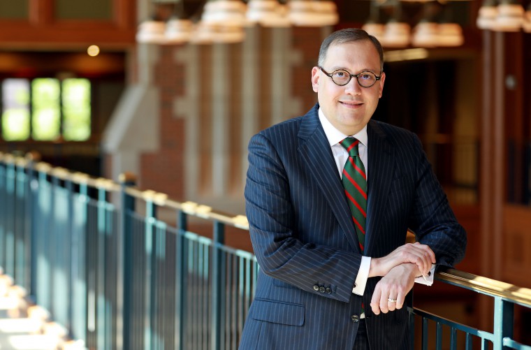 Andrew Martin poses for a photograph in the Danforth University Center. Currently dean of the College of Literature, Science, and the Arts at the University of Michigan, Martin will succeed Mark Wrighton as chancellor of Washington University on June 1, 2019.