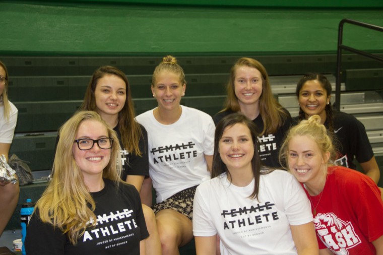 Washington University athletes wear t-shirts to speak out against the use of the term “female athletes.”