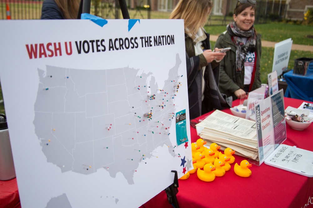 WashU Votes tracks students’ participation in midterm elections across the country at their Party at the Polls event Tuesday at the Athletic Complex. While many students cast their ballots at the Athletic Complex, others chose to vote absentee for elections in their home states.